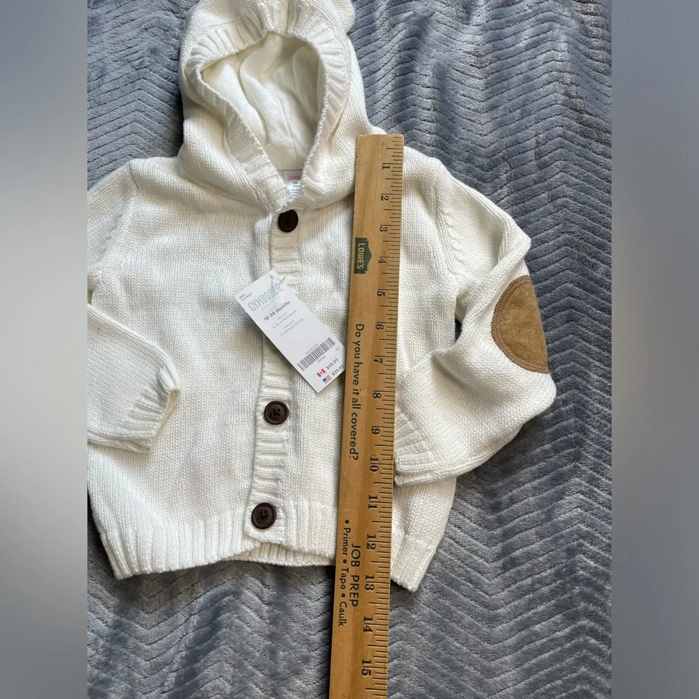 NWT Gymboree Cream‎ Knit Hooded Cardigan Sweater Bear Ears Elbow Patch 18-24 Mo